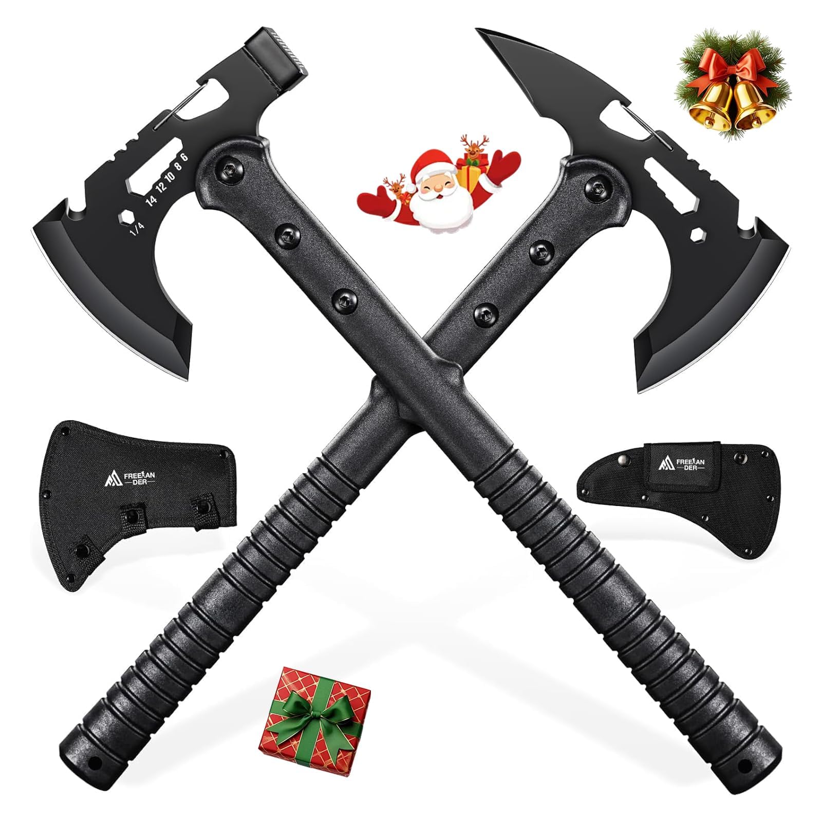 Freelander Tactical Axe 2 Pack, Sharp Tomahawk with Sheath, Portable Tomahawk with Clip and Bottle Opener, Durable Survival Hatchet for Emergency, Hiking and Camping, for Men Women