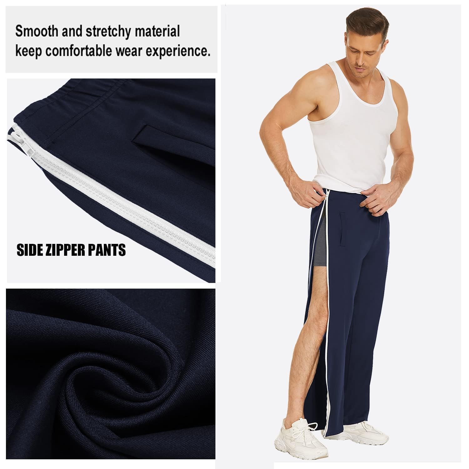 PINSPARK Pantaloni per Riabilitazione Pantaloni da Allenamento da Uomo con Cerniera su Tutta La Lunghezza Pantaloni da Jogging Pantaloni