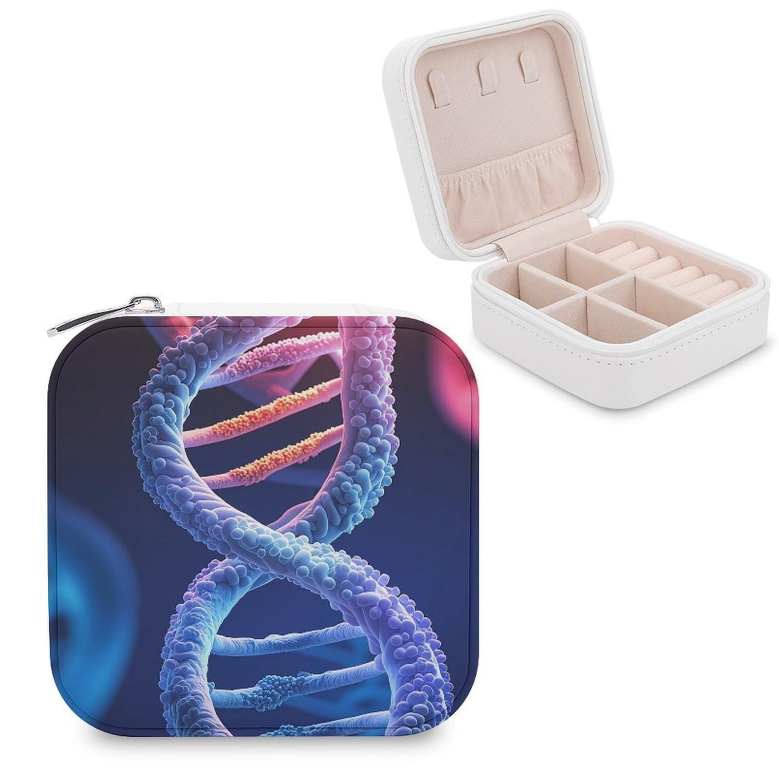 FekiLoot DNA Genetic Helix Jewelry Case Personalized Leather Jewelry Box Mini Travel Jewelry Case Small Portable Jewelry Organizer for Ring Earrings Necklace Bracelet