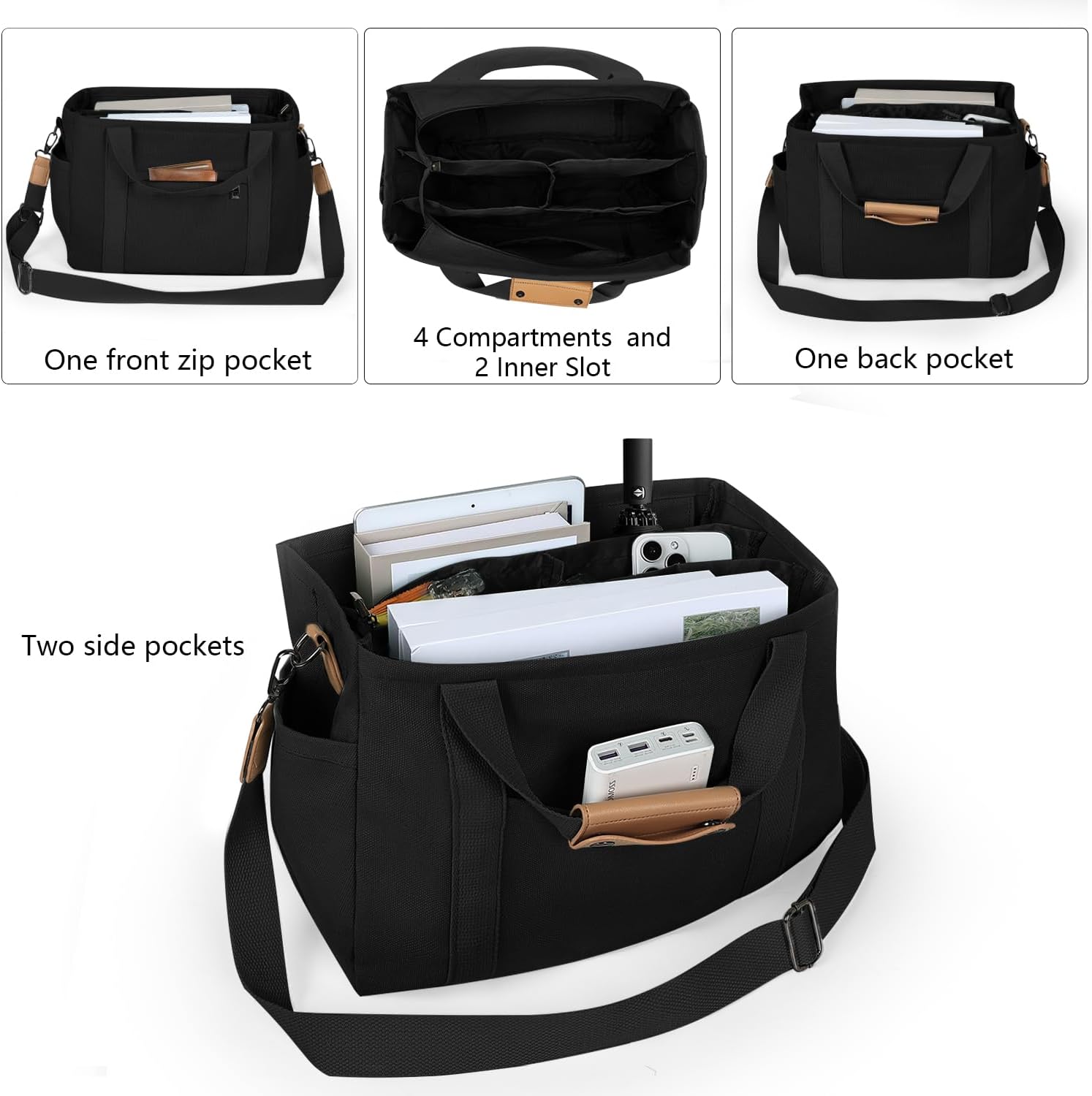 VIWIME Canvas Tote Bag for Women With Pockets, Cute Crossbody Shoulder Purses Mommy Handbag for Work Travel