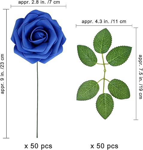 Miniatura 15 de Winlyn 50 rosas rojas de tacto real con tallos y hojas de seda, flores artificiales a granel para bodas, centros de mesa, arreglos florales