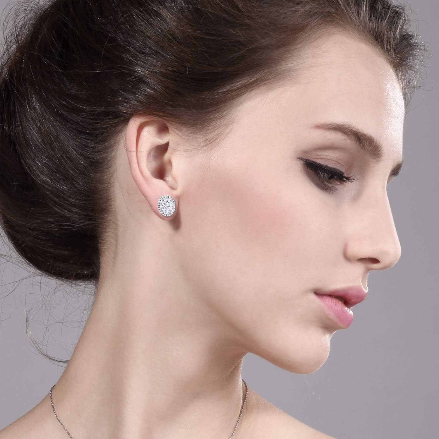 Gem Stone King 4.68 Cttw White Moissanite Stud Halo Earrings For Women | 925 Sterling Silver | Oval 9X7MM - Image 4