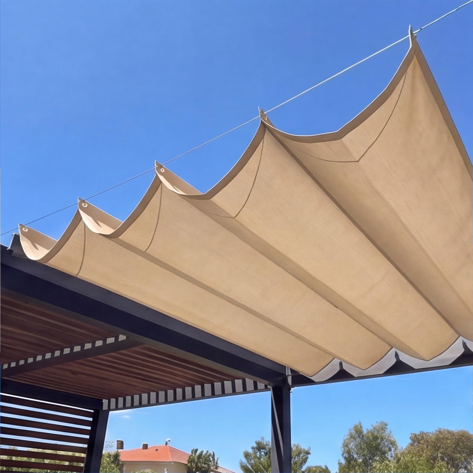 Chowany żagiel przeciwsłoneczny 325 x 490 cm, na wymiar, odporny na warunki atmosferyczne, na wymiar, pergola, ochrona przed promieniowaniem UV, wodoszczelny, do markizy, tarasu, podwórza, werandy