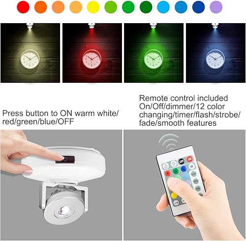 Miniatura 8 de LUXSWAY Focos de luces, luz de disco cambiante de 12 colores para obras de arte, focos interiores regulables con cabezal giratorio de 330, luz de