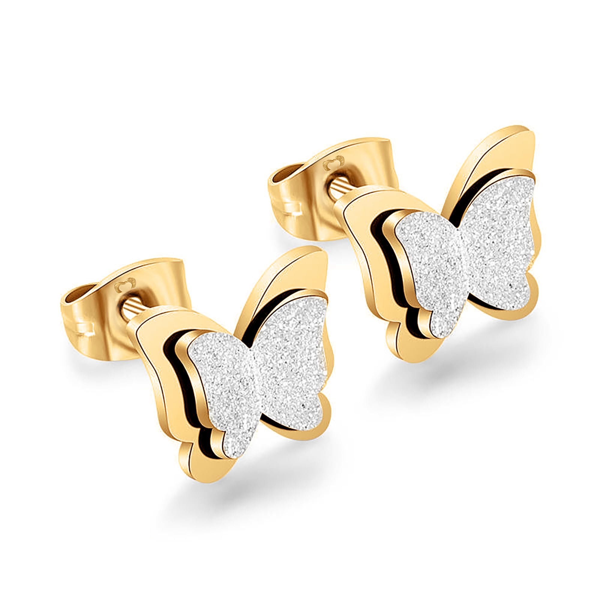 MARLION JEWELS Pendientes de Acero Inoxidable 316L en Forma de Mariposas para Mujer. Pendientes de Acero Quirúrgico con Baño en Plata u Oro 18K. Regalo Cumpleaños, Día de la Madre. Joyas para mujer