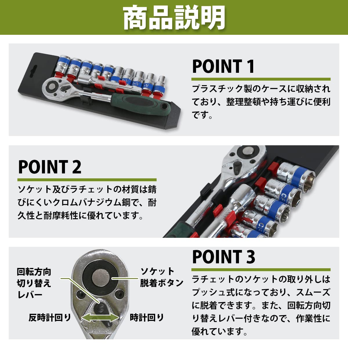 Amazon | ソケット レンチ セット 差込角 12.7mm 1/2 ラチェット 