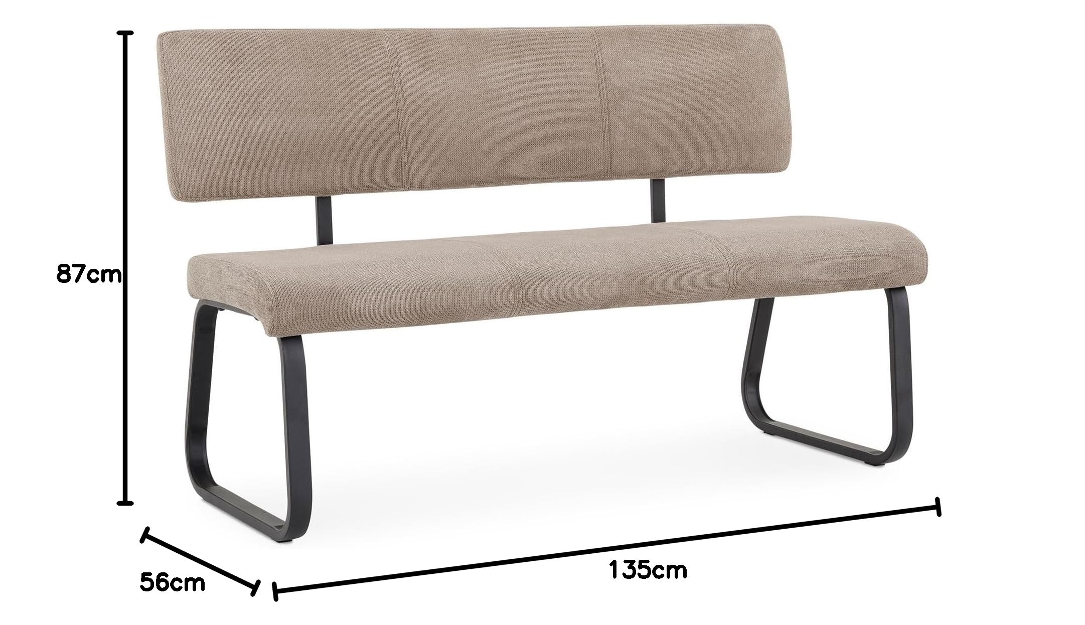 IDIMEX Banc d'entrée Vilas L 135 cm, siège avec 3 Places, Banquette au piètement chromé et Dossier au revêtement en Tissu Coloris Marron Clair