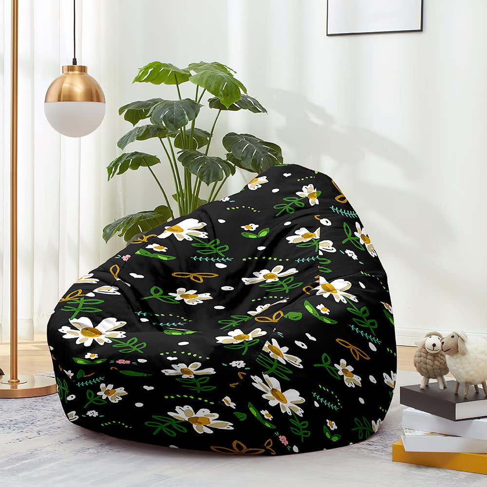 Highdi Pouf Poltrona a Sacco per Bambini Adulti, Bean Bag Fodera per Sacco di Fagioli per Elegante Decorazione della Soggiorno Giardino Salotto, Senza Ripieno (80x90cm,Margherita