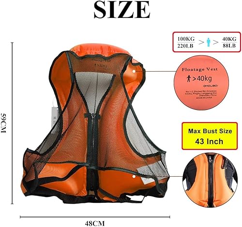 Miniatura 6 de OMOUBOI Chaleco inflable de esnórquel, chaleco de natación para adultos, chaleco de esnórquel, chaqueta de flotabilidad inflable, chaquetas de buceo