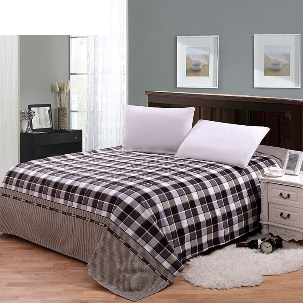Draps en coton Vichy 180x230cm pour lit double ou simple imprimé feuilles