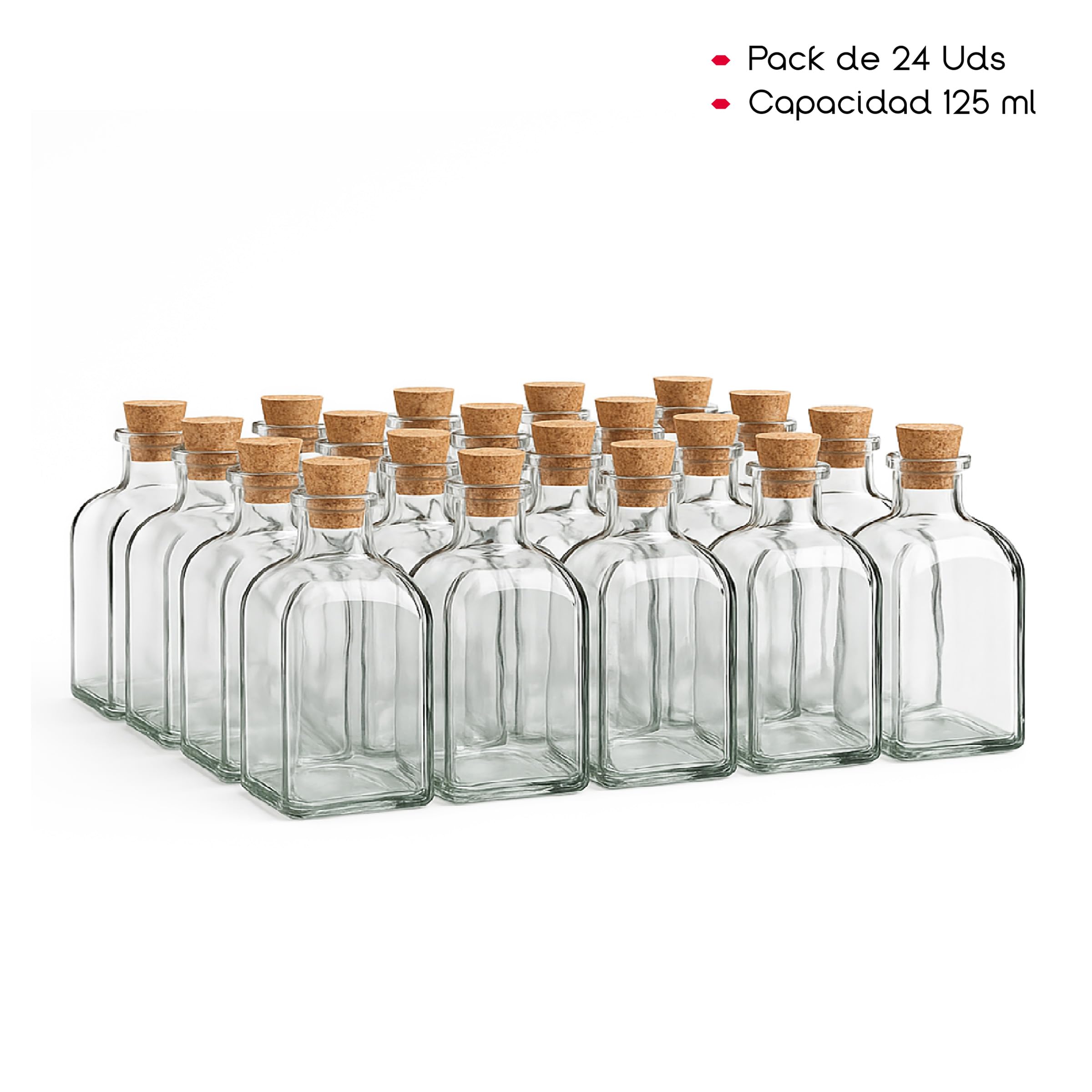 Botella de Cristal Frasca Pack 24 Frascos de Vidrio con Tapon de Corcho Transparente 125 ml