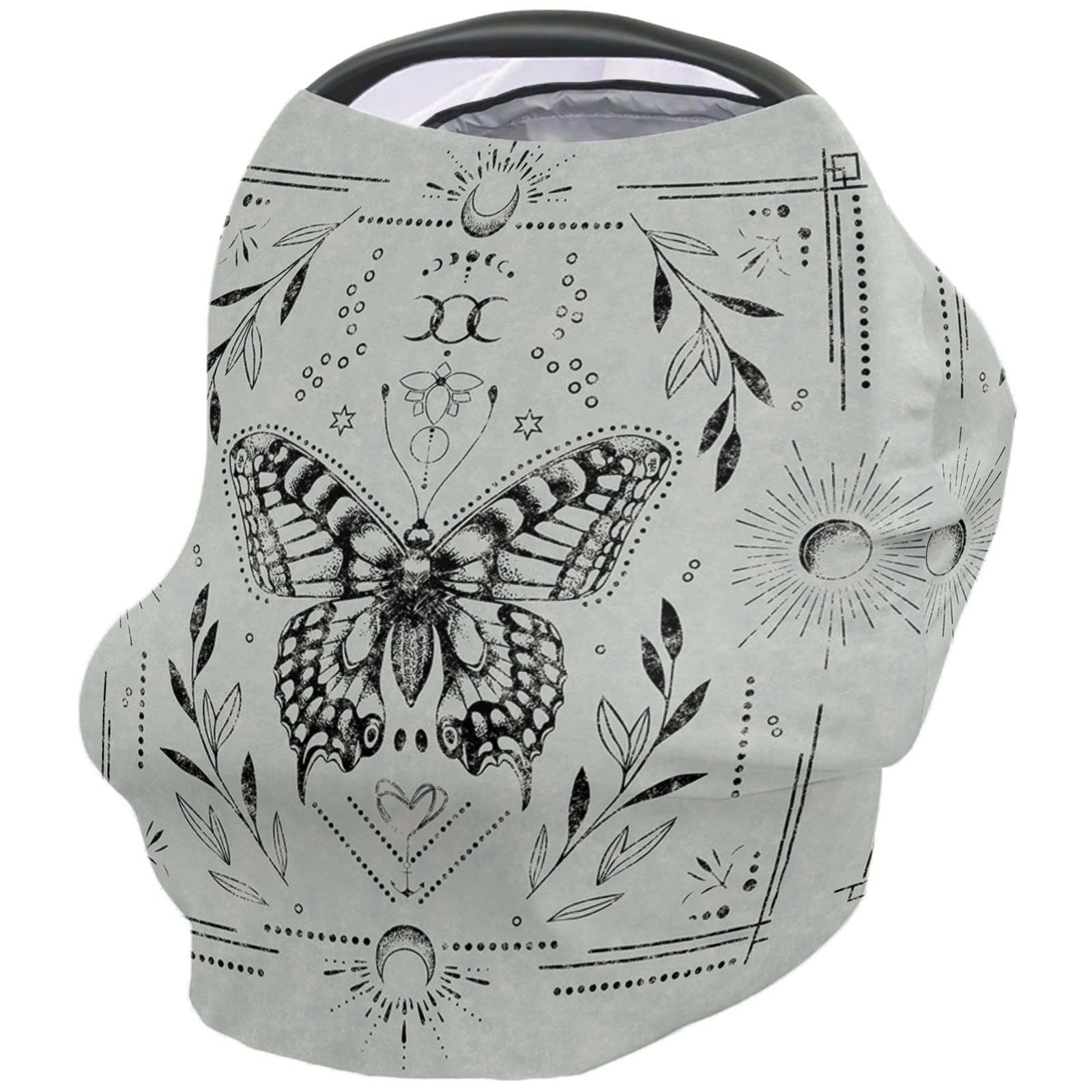 Nursing Cover for Breastfeeding Scarf, Sun Flowers Butterflies Grey Baby Car Covers Super Soft Multi Use for Canopy Shopping Cart Cover Blanket Stroller Cover