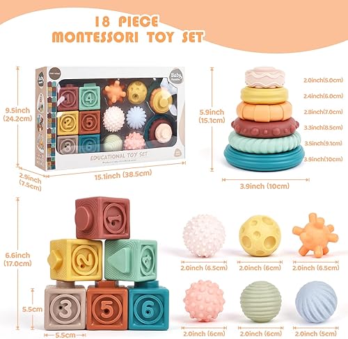 Miniatura 5 de Pink ToToo Juguetes para bebés de 6 a 12 meses Juguetes Montessori para bebés de 6 a 12 meses - Incl bloques de construcción apilables y juguetes
