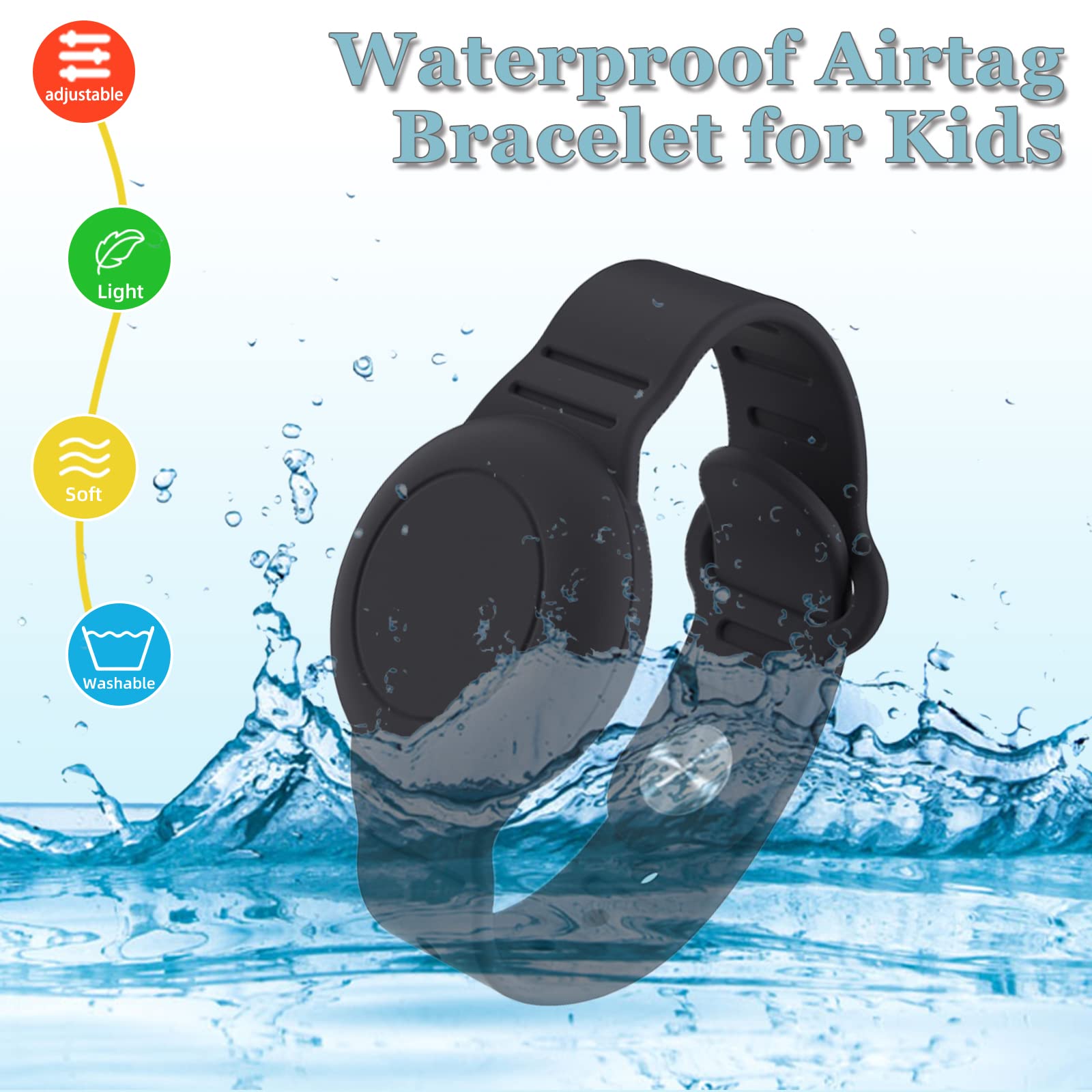 Waterproof AirTag Bracelet For Kids(2 Pack) - Soft Silicone Air Tag...