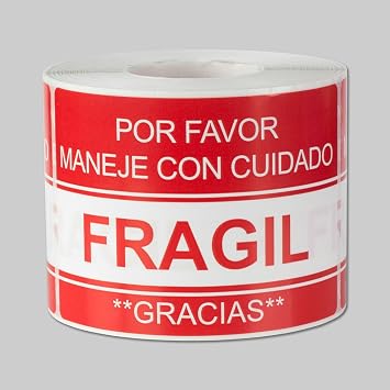 300 Labels - 3 x 2 Inch Por Favor Maneje Con Cuidado FRAGIL Gracias Caution Labels - Red and White Strong Adhesive Stickers