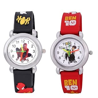 CLOUDWOOD Analogue Multicolour Dial Boys and Girls Wrist Watch - Pack of 2(Spiderman-Ben10)