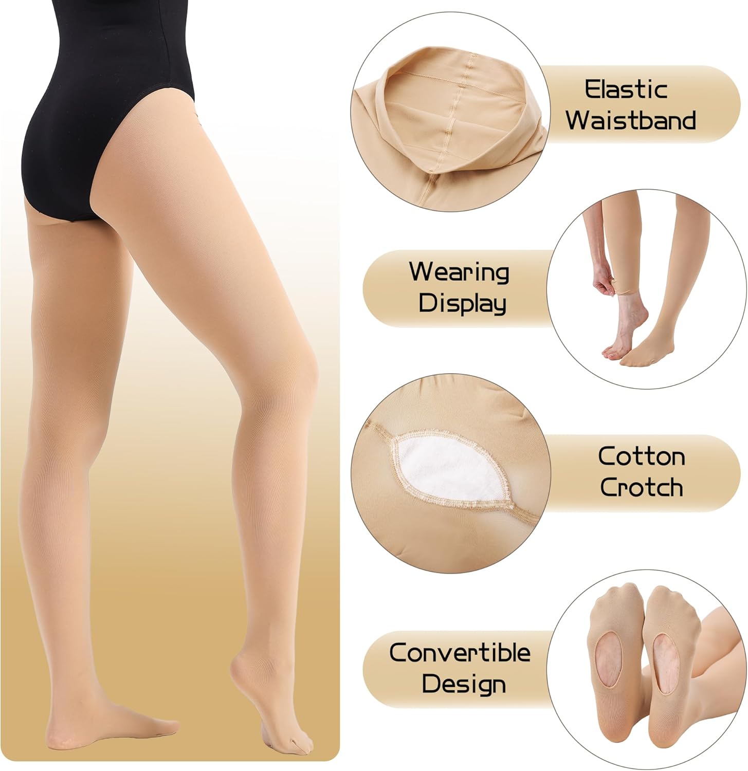 MATHACINO Women's Dance Tights Convertible Transition Ballet Tights 80D Semi Opaque Pantyhose - Image 2