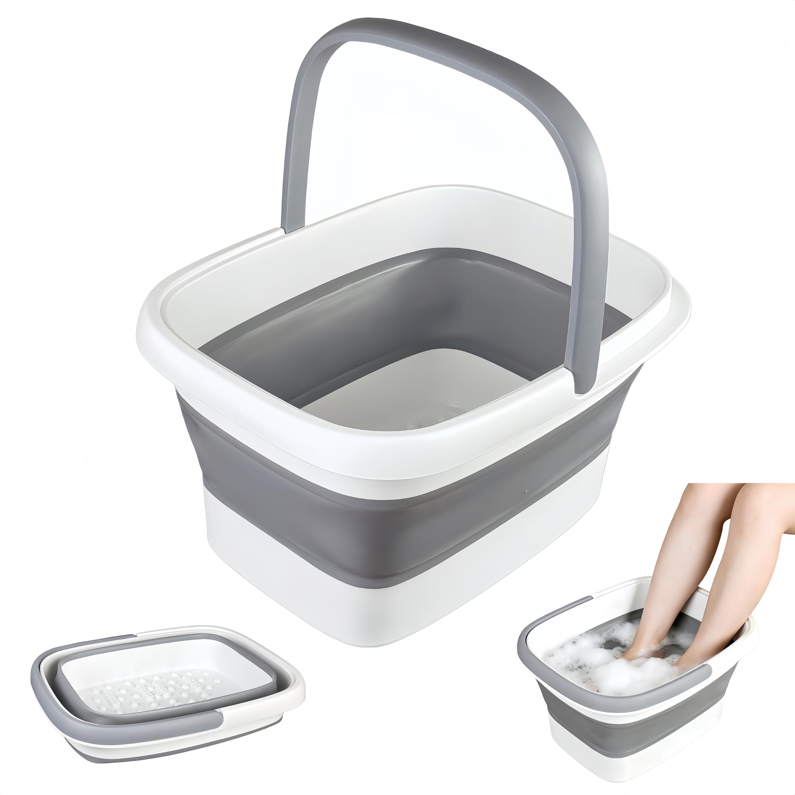 GIMWA Collapsible Foot Bath Soaking Tub, 4 Gallons (15L) Portable Foot Soaker with Massage Nodes, Plastic Foot Basin for Home Spa Pedicure, Space-Saving Feet Soaking Bowl (Gray)-image-35