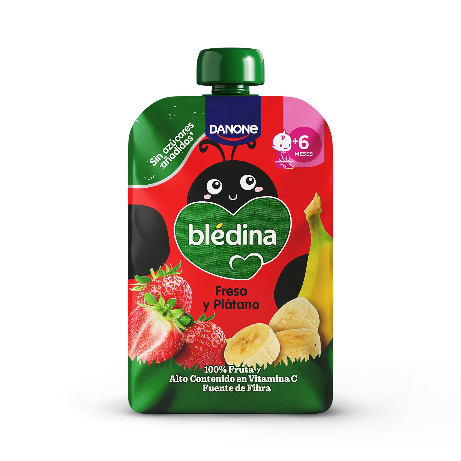 Blédina Bolsitas de Fresa y Platano para Bebé. Pouch 100% Fruta, Sin Azúcares Añadidos y Alto Contenido en Vitamina C, Fuente de Fibra. Desde los 6 Meses, Pack 6x100g