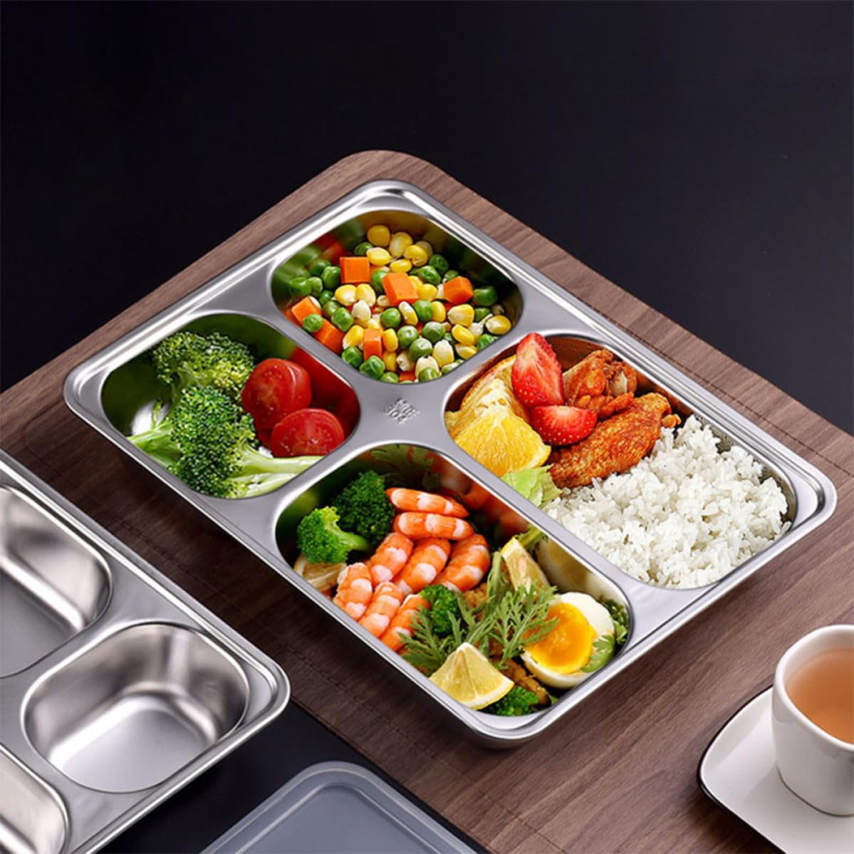 iplusmile Vassoio Pranzo Diviso in Acciaio Inox 2 Pezzi Argento