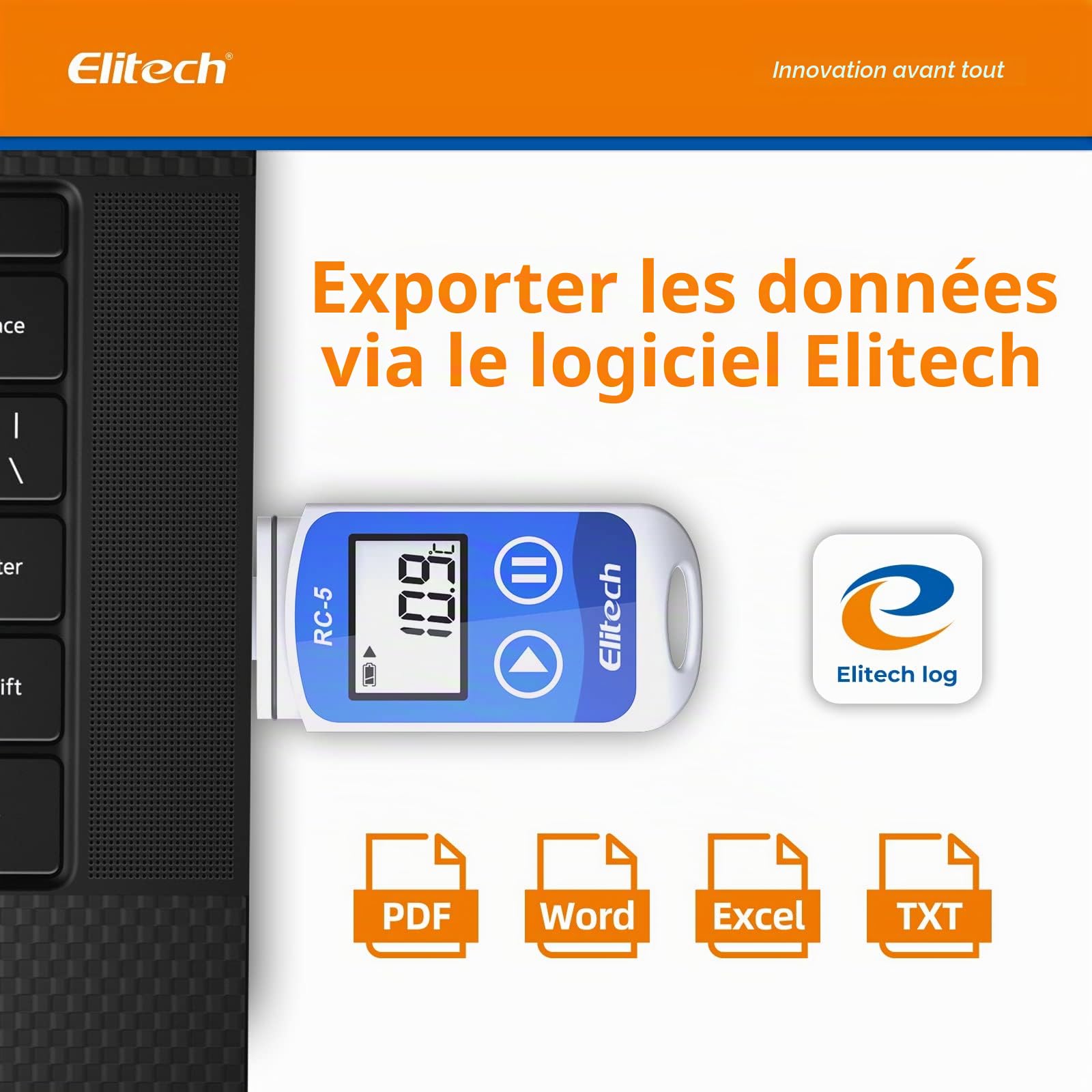 Elitech RC-5 Lot de 10 Enregistreur de Température USB Mini, Capteur Haute Précision, 32000 Points d'enregistrement et Rapport PDF