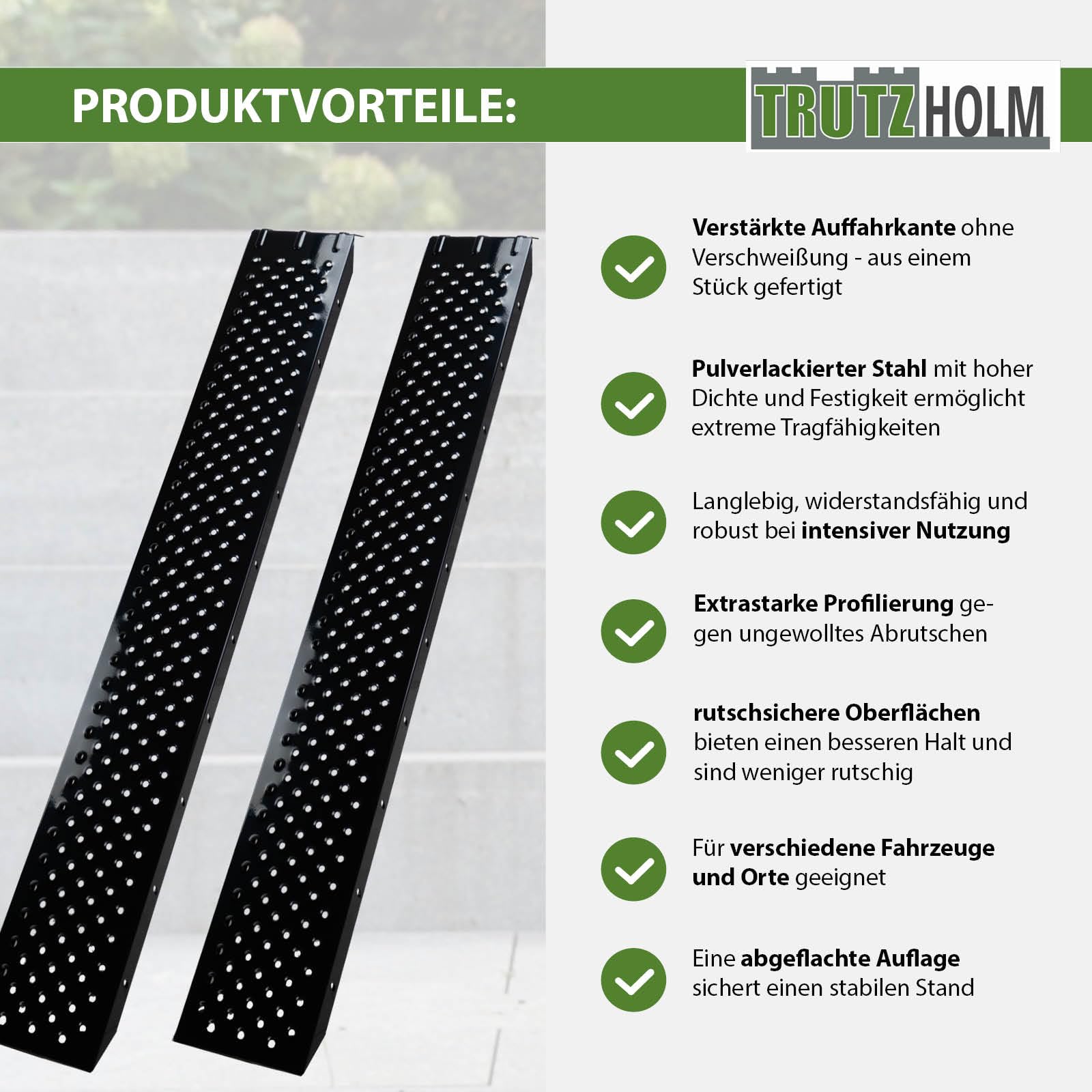 TRUTZHOLM Auffahrrampen 2er Set Stahl Länge 180 cm Traglast 400 kg/Paar | gebördelte Oberfläche, Verladerampe für Quads, Motorräder, kleine Baumaschinen