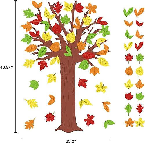 Miniatura 8 de Juego de 78 tablones de anuncios de árbol para el aula, decoración de otoño y Acción de Gracias, árbol de otoño, hojas de arce recortadas para