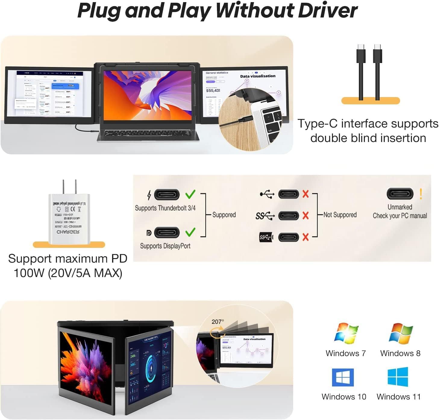 ポータブルモニター 3画面 だいたいどこでもノートPCを3画面化：JAPANNEXT Tri-Screen