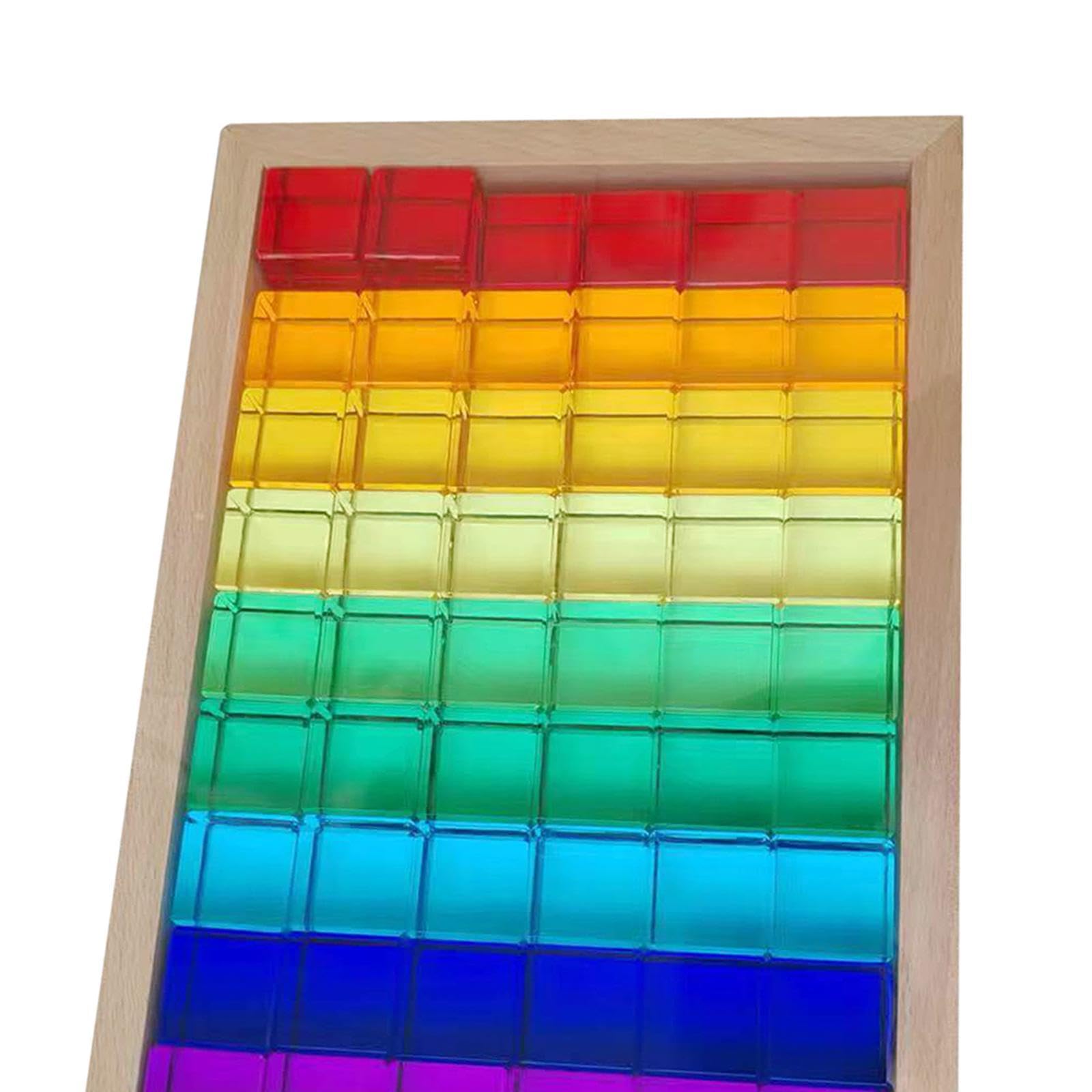 Stapelspiel Regenbogen Acryl Edelsteinwürfel, Regenbogen-GEM-Würfel Bausteine, Glatt Stapelspiel Würfelblöcke Bausteine-Set für Kinder,60Stück+10 Karten,Hohe Transparenz