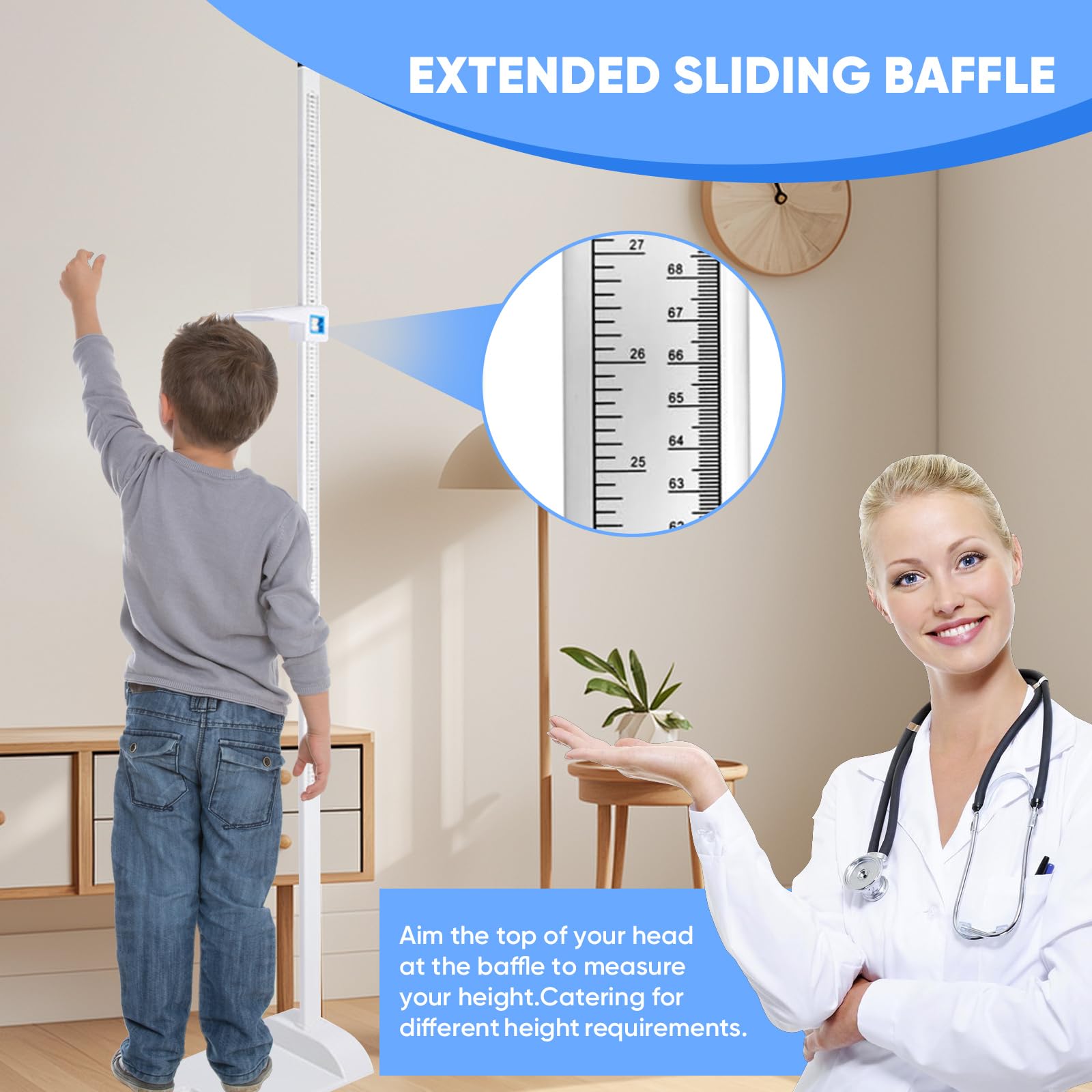 Estadiómetro portátil,estadímetro médico,pantalla de doble escala,rango de medición de 20 a 210 cm (8 a 82 pulgadas) Adecuado para niños,adultos, consultorios médicos,hogar y gimnasios