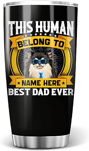 PREZZY Vaso personalizado de Pomerania con tapa, 20 onzas, regalo del día del padre para papá, amante de los perros de parte de hijo, hija, taza de