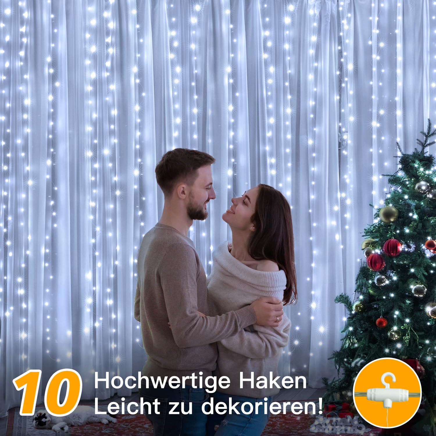 Rideau Lumineux 120LED IP44 2M - Câble Transparent