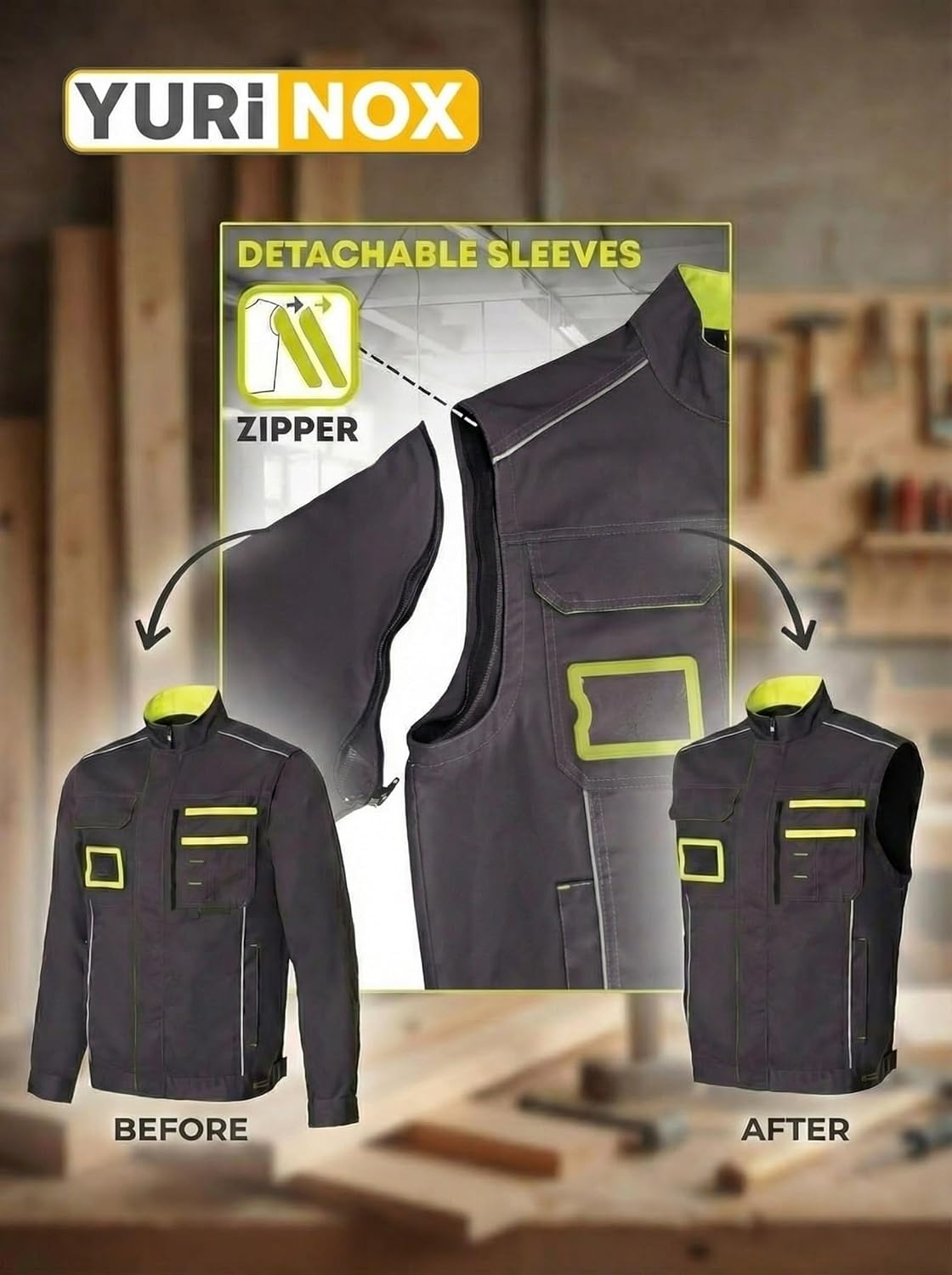 Jacket Next with Removable Sleeves for Workwear and Outdoor Activities, Two-in-One Jacket-and-Vest