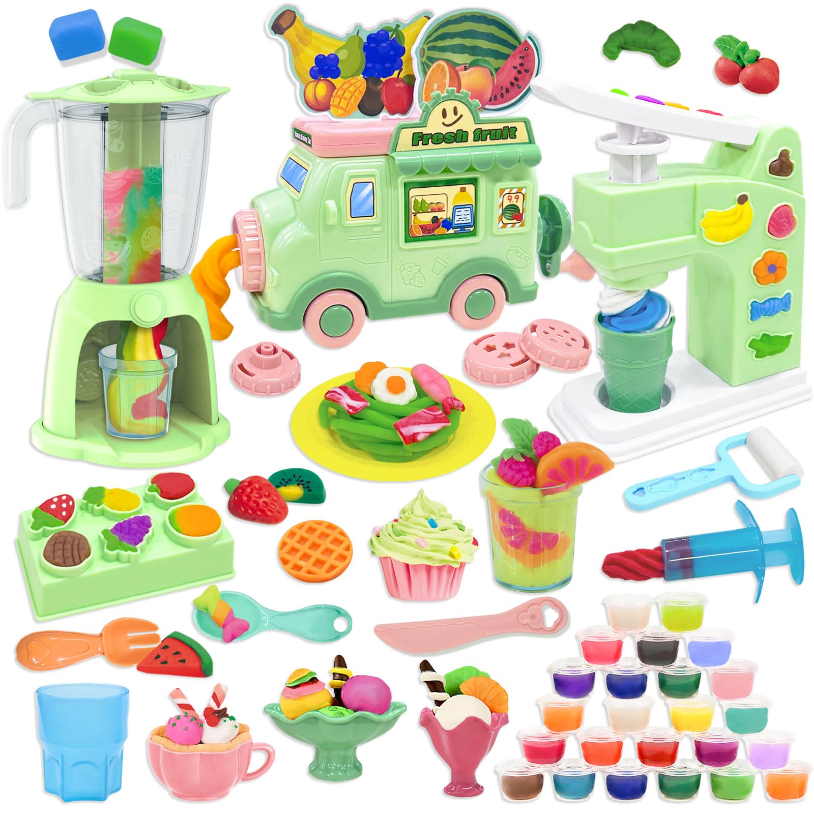 Set Di 51 Pezzi Formine Per Plastilina Per Bambini - Macchina Gelato E Hamburger Fai Da Te, Regalo 3-12 Anni