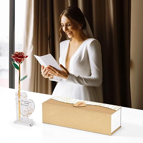 Miniatura 4 de Mikasol Rosa preservada real de 24 quilates bañada en oro, 1 paquete de decoración de flores infinitas sumergidas a mano, regalo romántico para