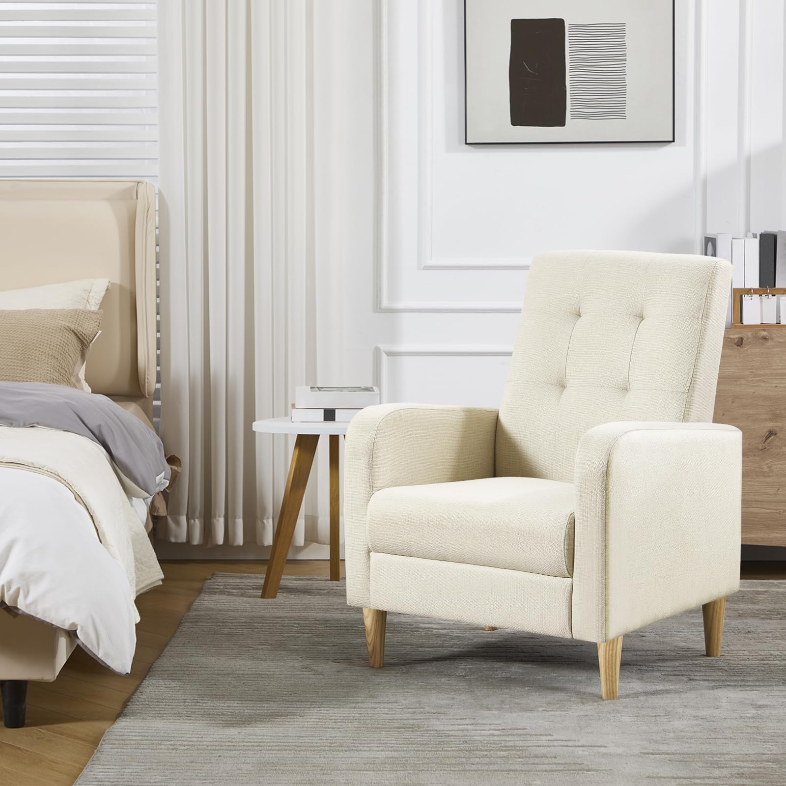 WOLTU Poltrona da Salotto, Poltrona Relax con Schienale Alto, Sedia di Relax con Pieno Legno Massello Piedi, Seduta Imbottita, Rivestimento in Lino, per Salotto, Ufficio, Beige, SKS41be