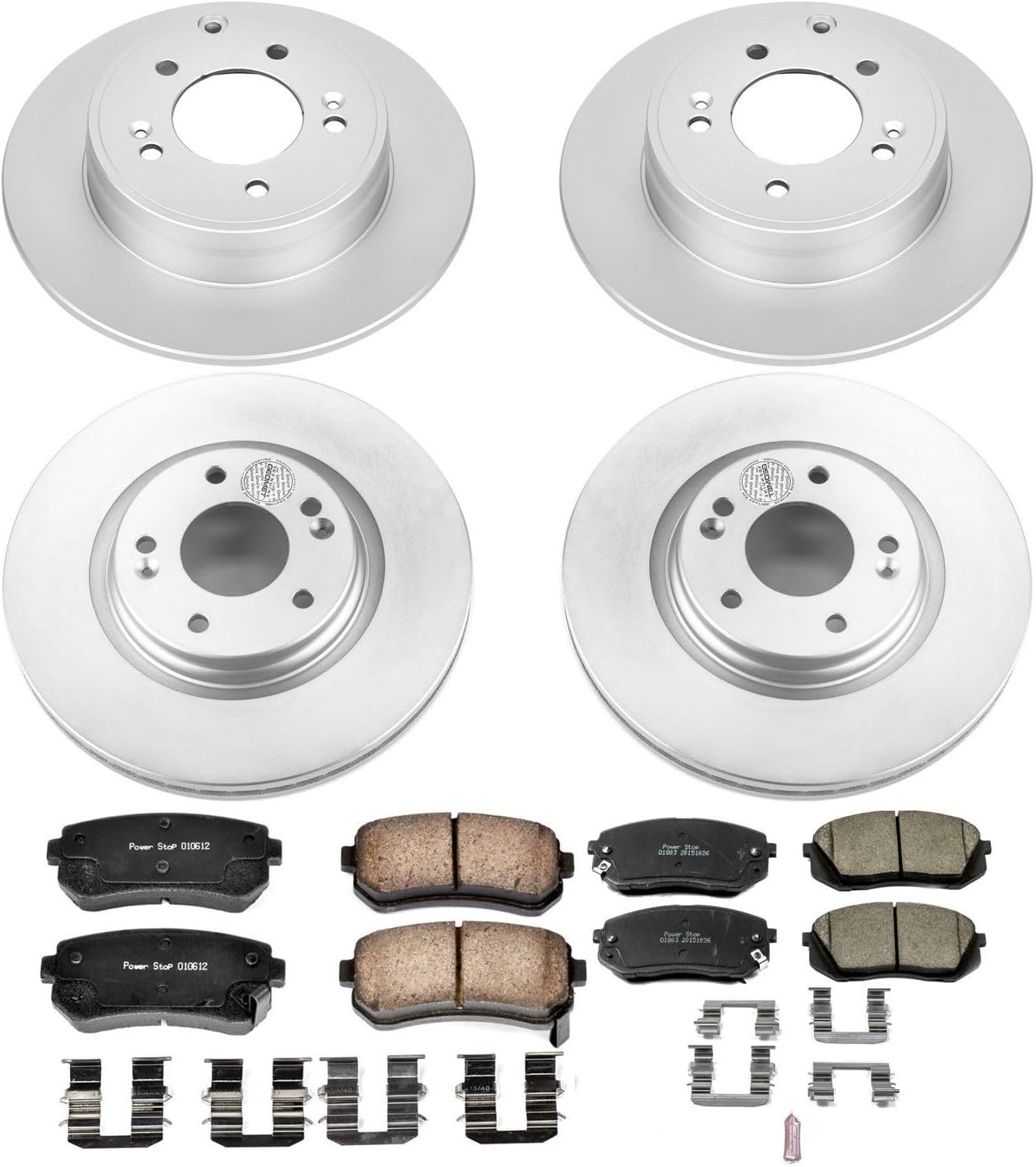 Power Stop CRK6981 Coated Brake Rotor and Ceramic Brake Pads- Front & Rear For Hyundai Sonata 2015 [Model Specific]
