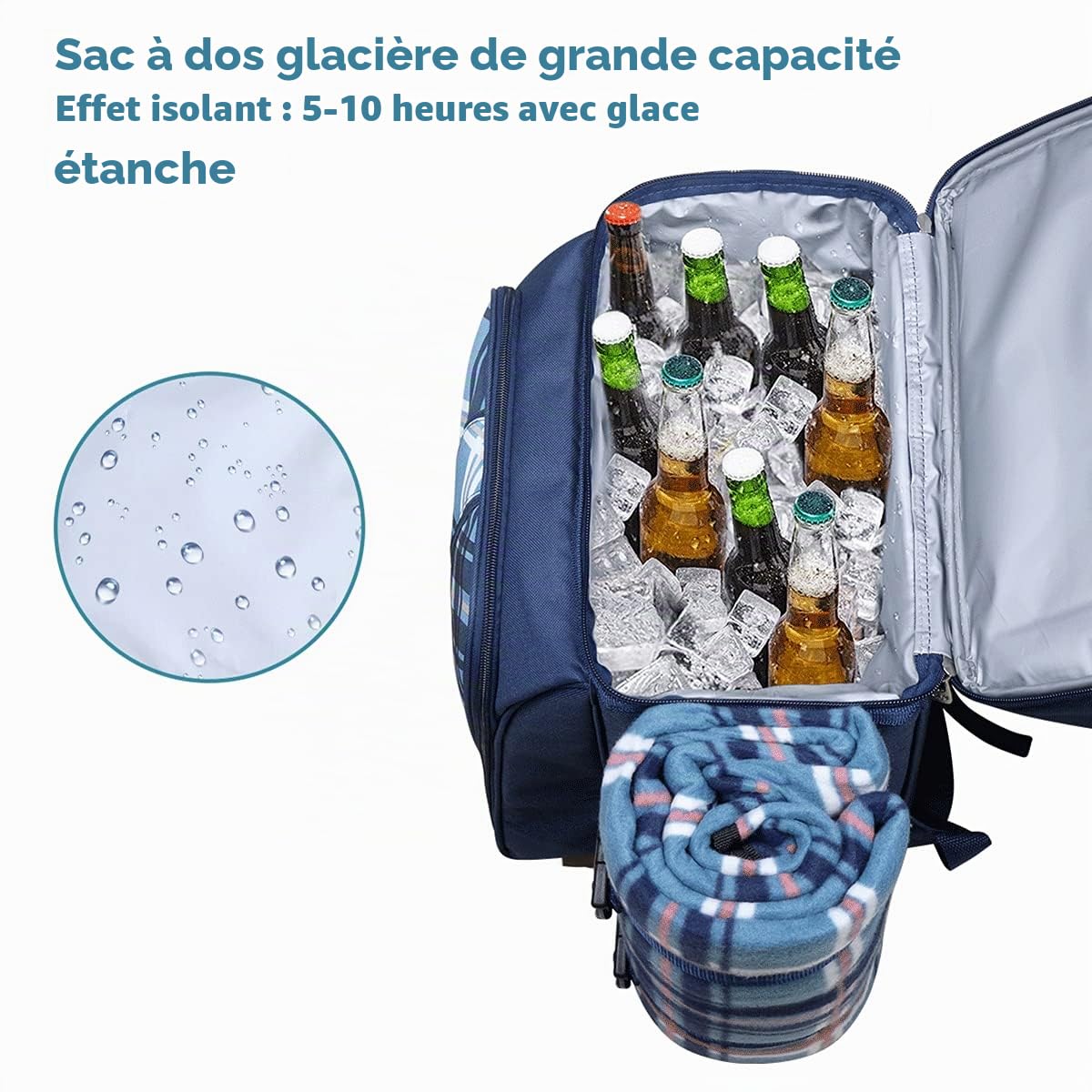 Hap Tim Sac à Dos de Pique-Nique pour 4 Personnes avec Couverture Polaire et Compartiment K¡§ 1 Compartiment (36079-BL)