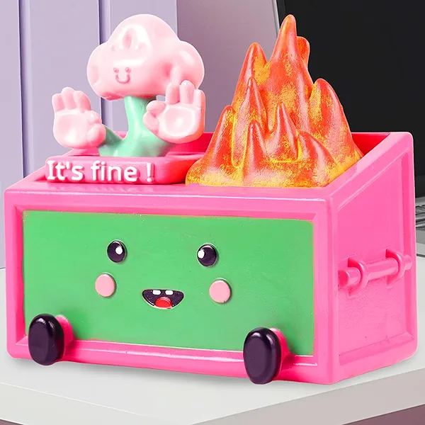 MAYIPLAY Dumpster Fire Desk Accessories It is Fine Dumpster Fire Inspirational Gifts for Coworkers Bosses Pink Desk Accessories
