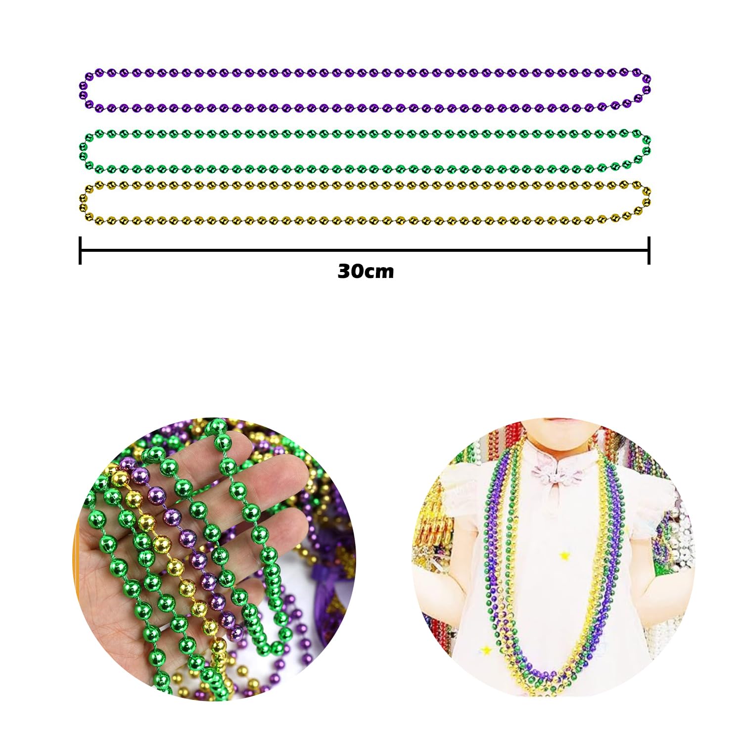 RmKbe 24 Pieces Mardi Gras Beads Necklaces Metallic Colorful Bead Necklace Parade Throws Party Decorations for Men Women - Image 2