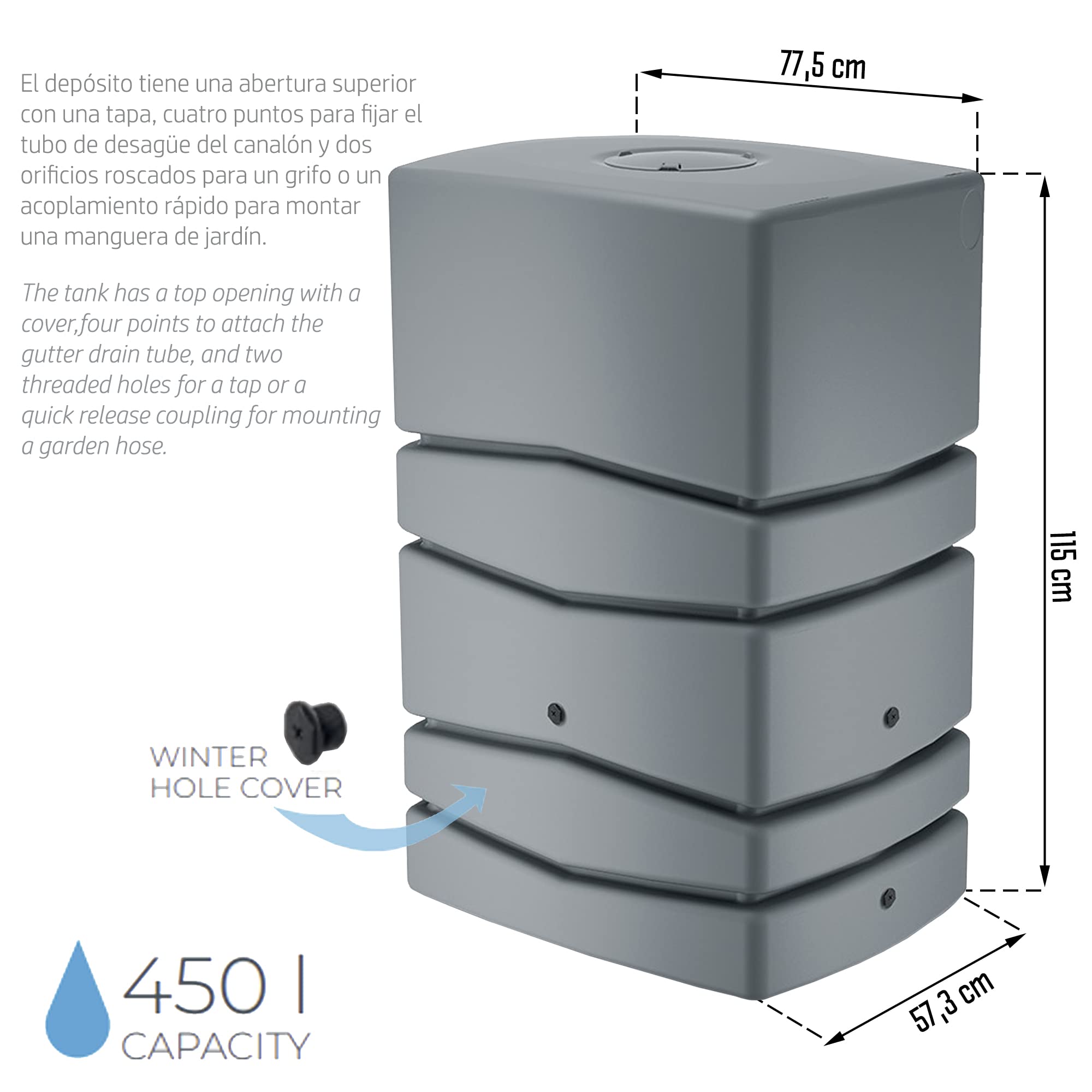 Aqua Tower 450 l, Abmessungen (mm) 775 x 573 x 1150