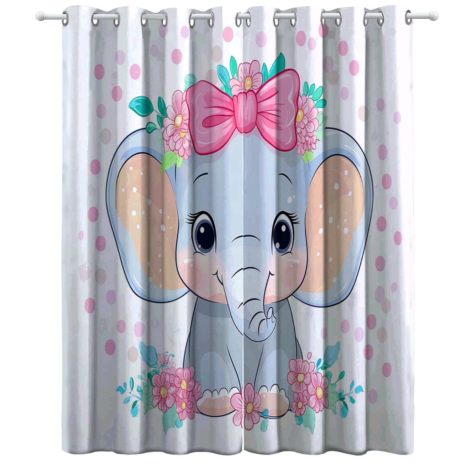 Genérico Cortinas Aislantes Termicas Elefante Bebé De Dibujos Animados con Lazo 2 Piezas con Ojales, 3D Cortinas Opacas para Habitacion Y Dormitorio Sala 140An x 260Al cm