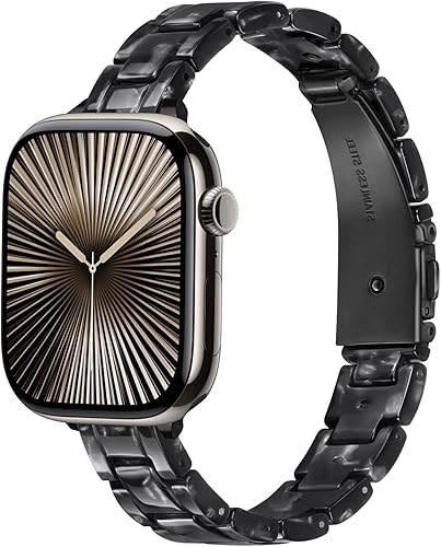 Miniatura 16 de Correa delgada de resina compatible con Apple Watch Band de 38mm, 40mm, 41mm, 42mm, 44mm, 45mm, 46mm, pulsera de tortuga fina de 14mm ligera y Flor