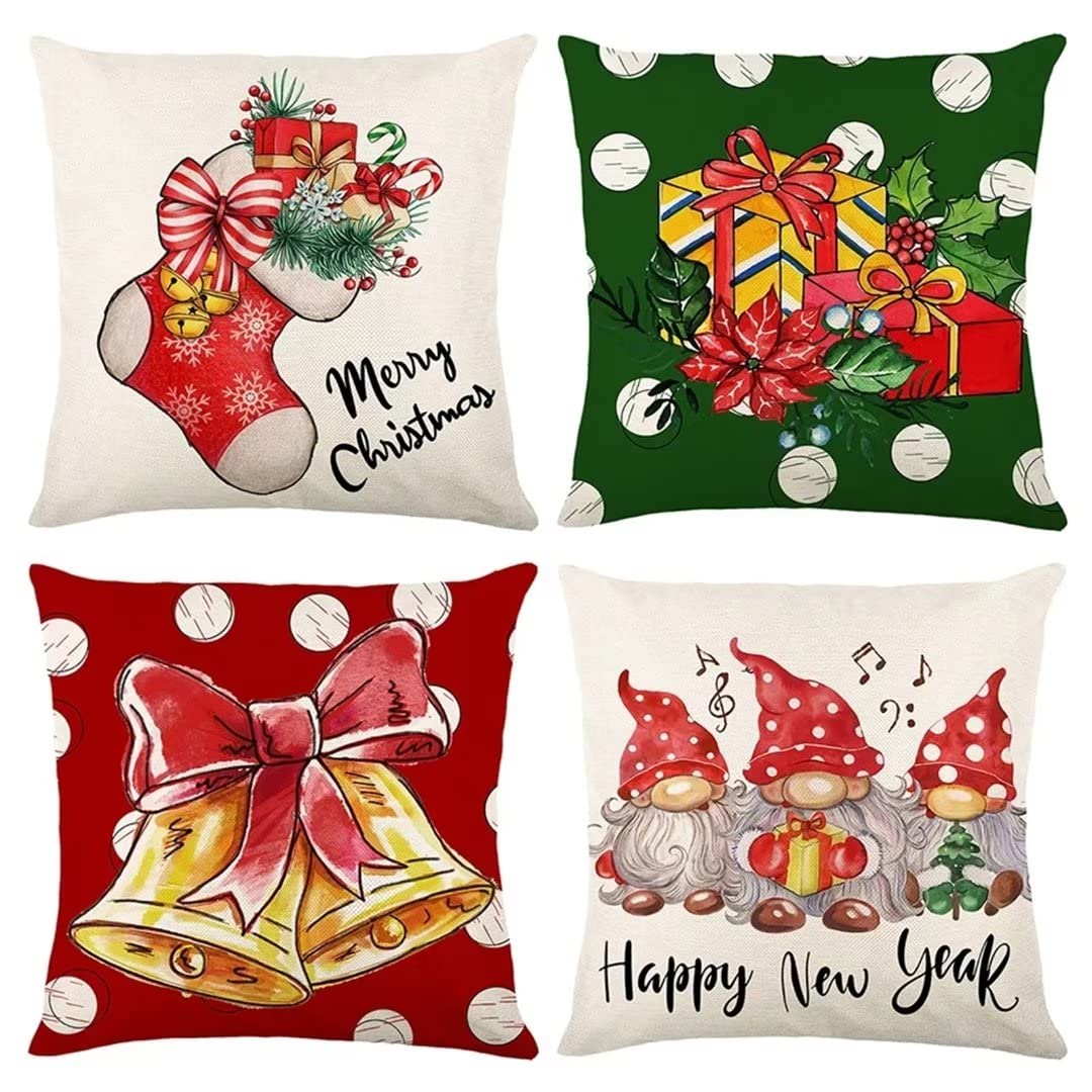 Housse de coussin Noël 40x40 en velours lot de 4 pour déco canapé salon