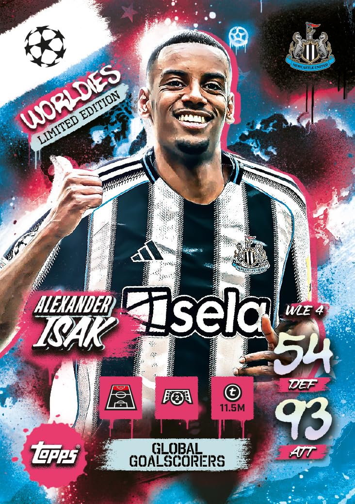 Topps UCC Match Attax 2025/26 Mini Tin Global Goalscorers 28 carte Star Boy LE 3 carte Worldies LE