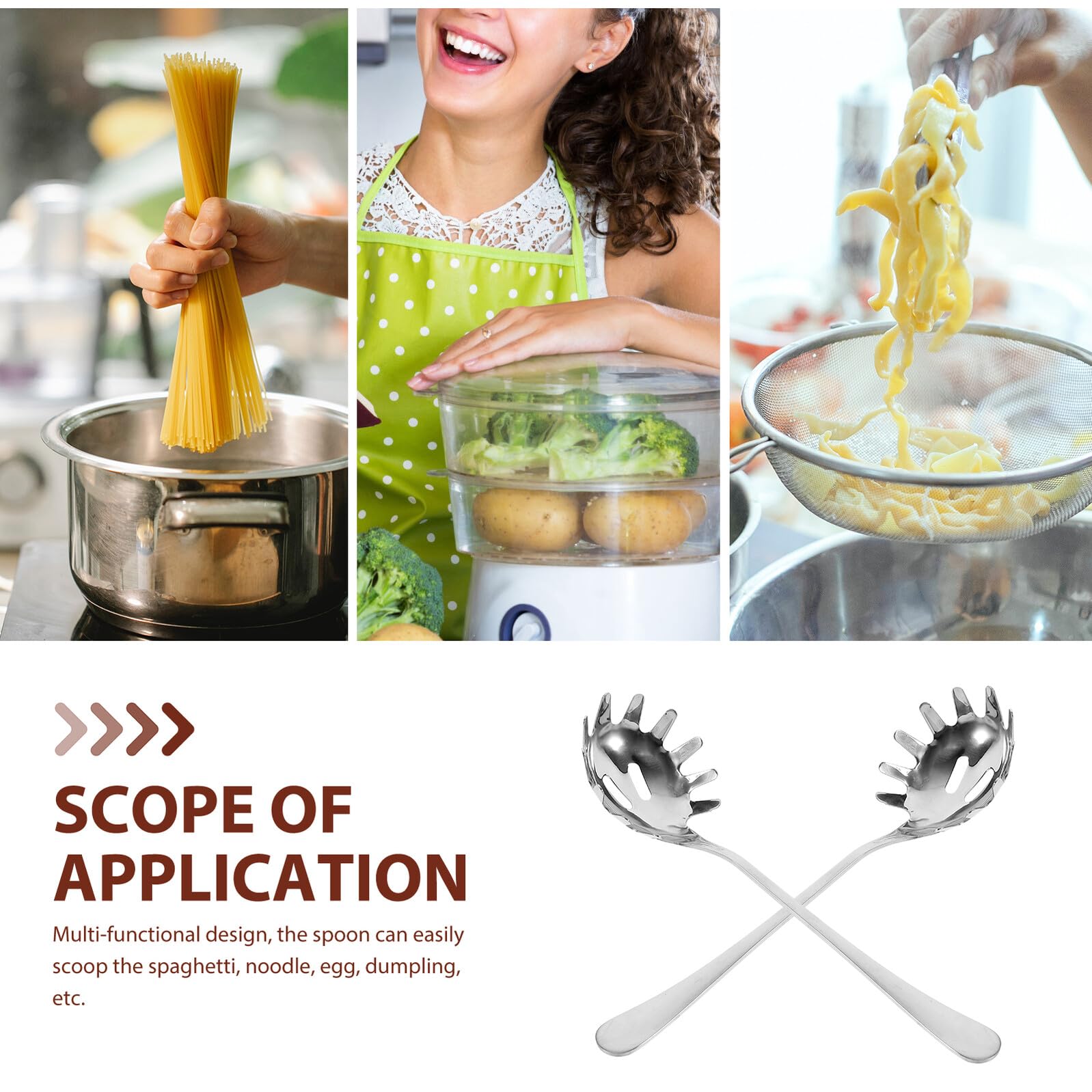 Cucharas para Colar Espaguetis de Acero Inoxidable 2 Piezas, Utensilios de Cocina Multifuncionales para Servir Fideos, Huevos y Hielo, Herramienta Práctica para Hogar y