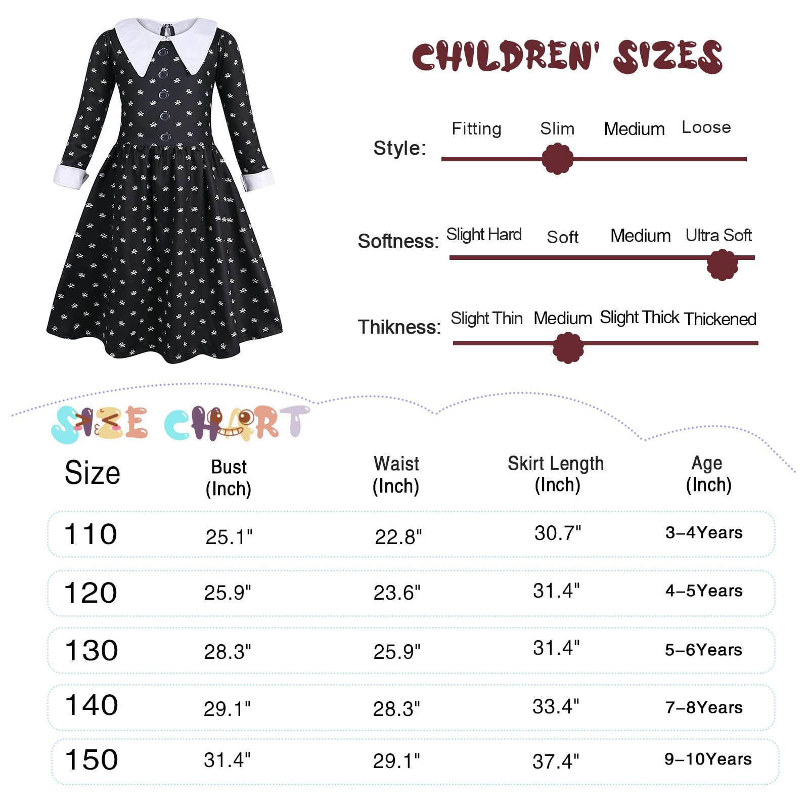 Berich Girls Black Dress with Socks Black Costume Cosplay Halloween Costumes for Kids Princess Role Play World Book Day Outfit Kids Gothic School Fancy Dress 5-6 Years - Image 3