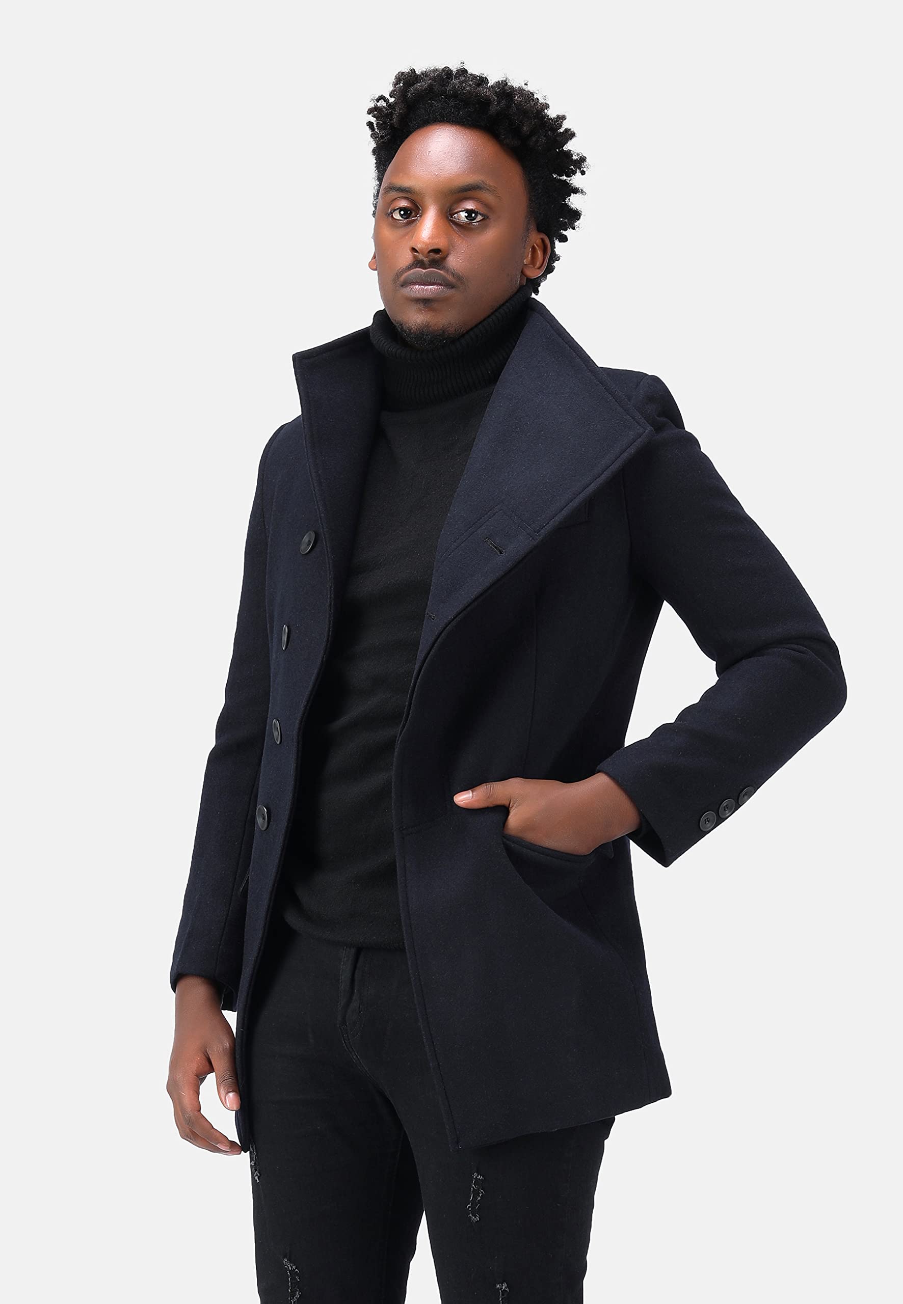 Allthemen Trench da Uomo Colletto alla Coreana Cappotto di Casual Lana Coat Lungo Invernale Cappotto Monopetto