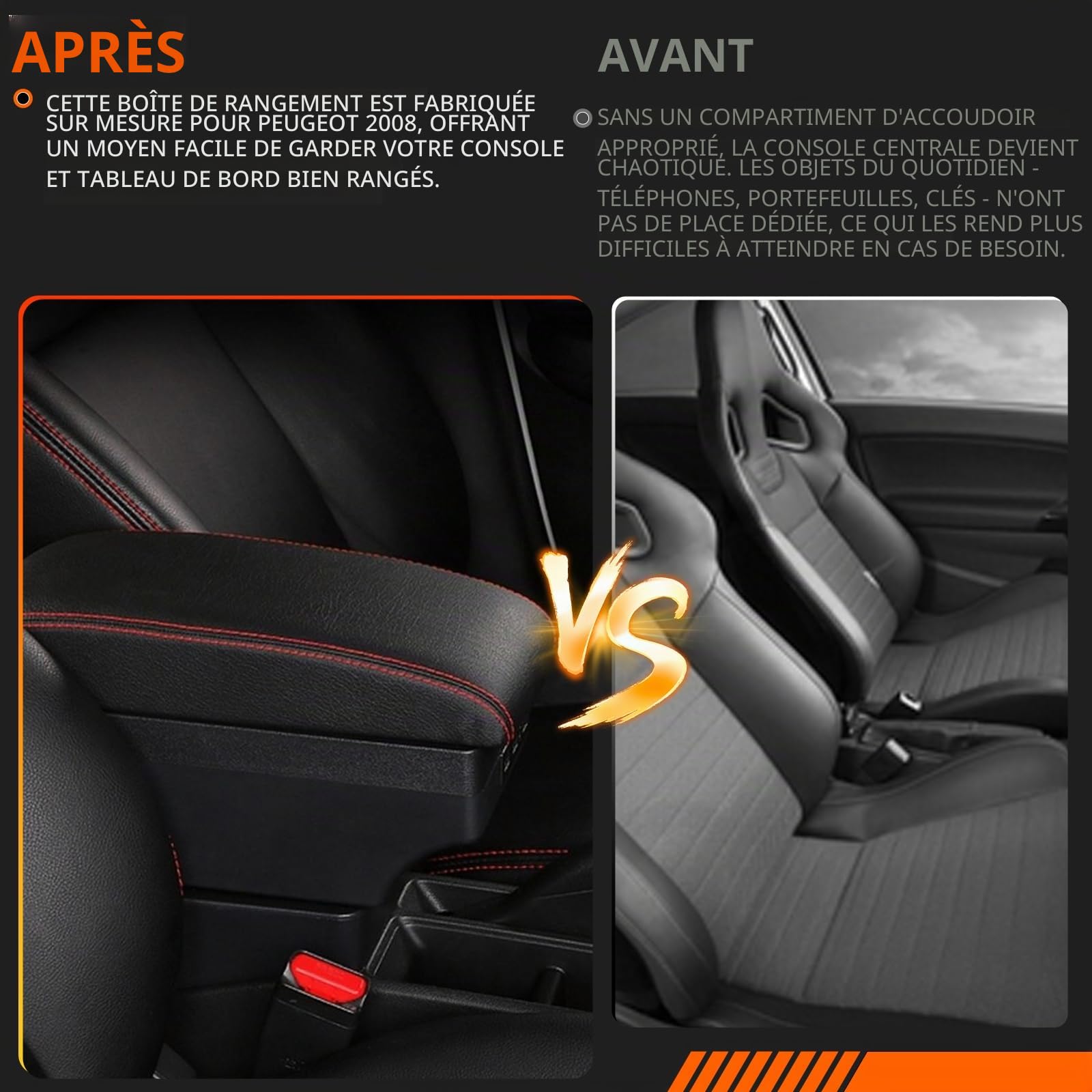 Double couche Cuir Noir Accoudoir pour 2008 Console Centrale Boîte de rangement Accoudoir