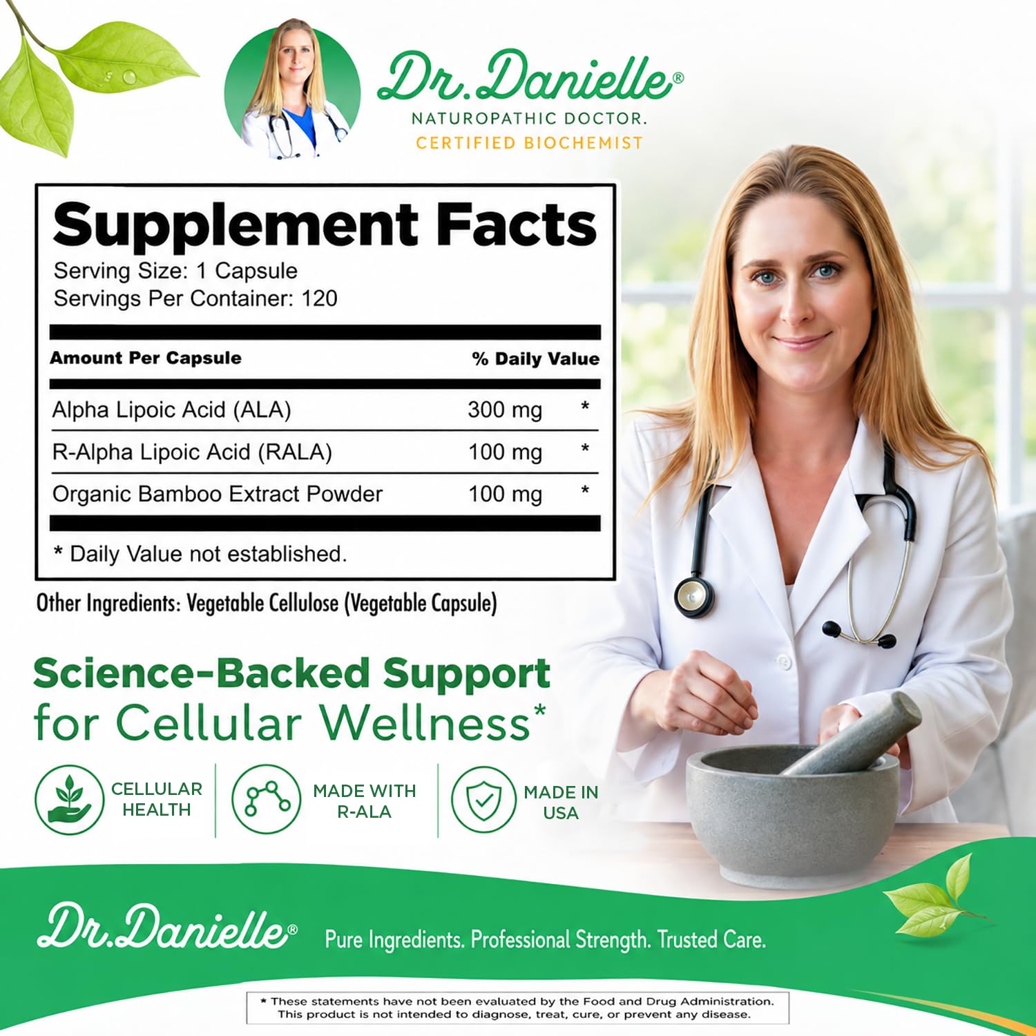 Alpha-Lipoic Acid by Dr. Danielle, Neuropathy Support, Non-GMO, Gluten-Free, Vegan, Soy-Free, Promotes Healthy Blood Sugar, Alpha R Lipoic Acid R-ALA, R-ALA, 120 Veggie Caps — Amazon image 2